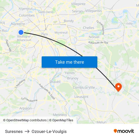 Suresnes to Ozouer-Le-Voulgis map