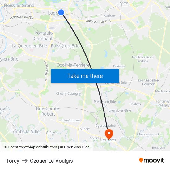 Torcy to Ozouer-Le-Voulgis map