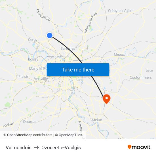 Valmondois to Ozouer-Le-Voulgis map