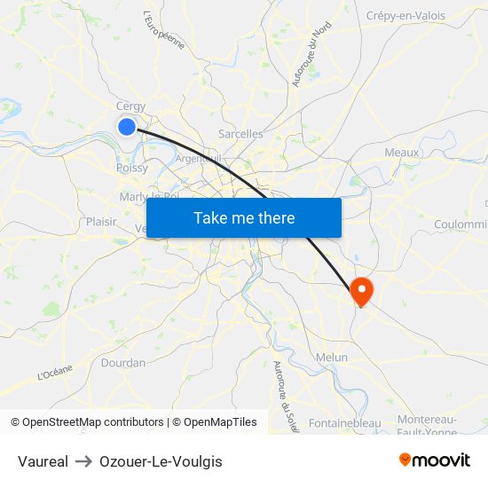 Vaureal to Ozouer-Le-Voulgis map