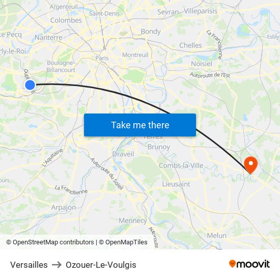Versailles to Ozouer-Le-Voulgis map