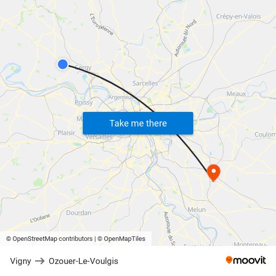 Vigny to Ozouer-Le-Voulgis map