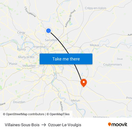 Villaines-Sous-Bois to Ozouer-Le-Voulgis map