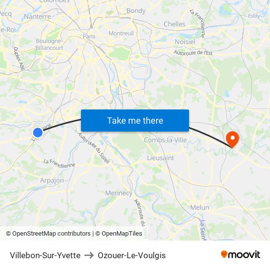Villebon-Sur-Yvette to Ozouer-Le-Voulgis map