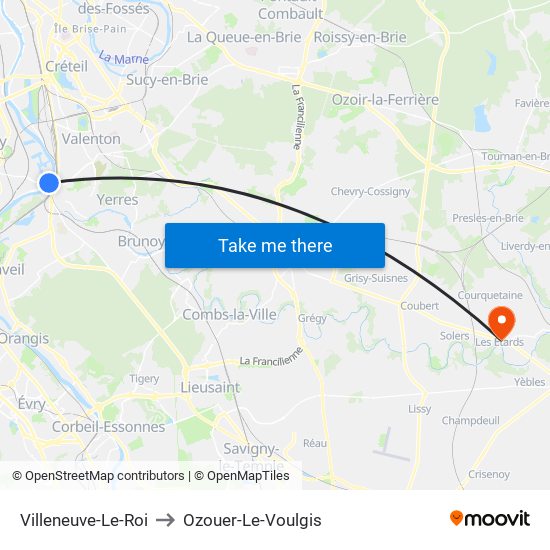 Villeneuve-Le-Roi to Ozouer-Le-Voulgis map
