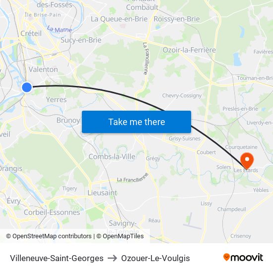 Villeneuve-Saint-Georges to Ozouer-Le-Voulgis map