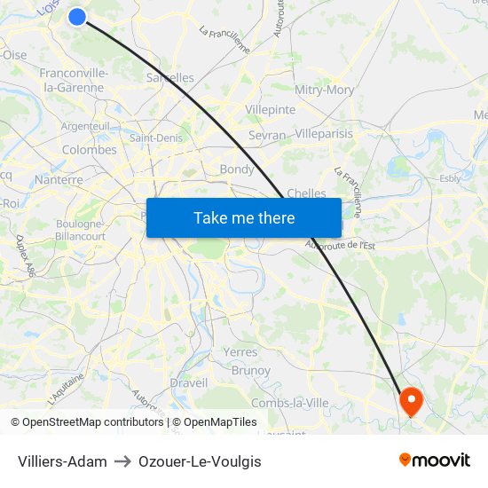 Villiers-Adam to Ozouer-Le-Voulgis map