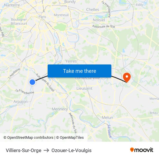 Villiers-Sur-Orge to Ozouer-Le-Voulgis map