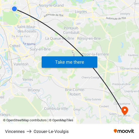 Vincennes to Ozouer-Le-Voulgis map