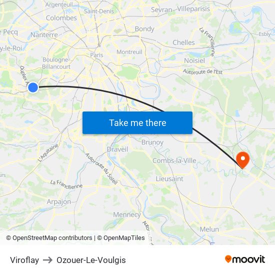 Viroflay to Ozouer-Le-Voulgis map