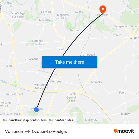 Voisenon to Ozouer-Le-Voulgis map