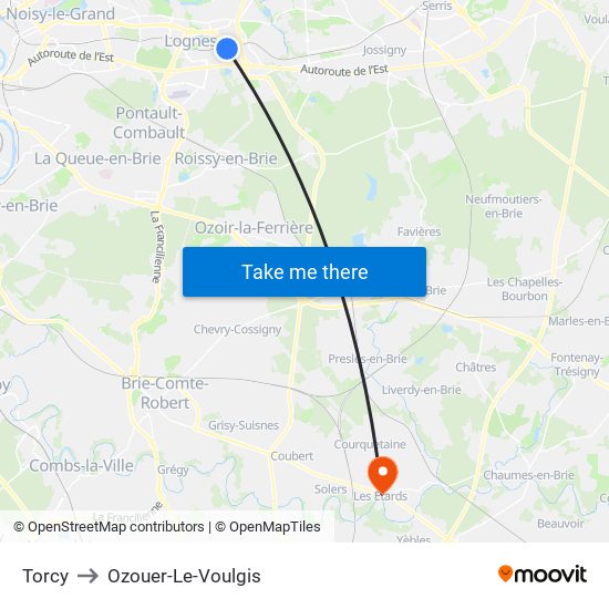 Torcy to Ozouer-Le-Voulgis map