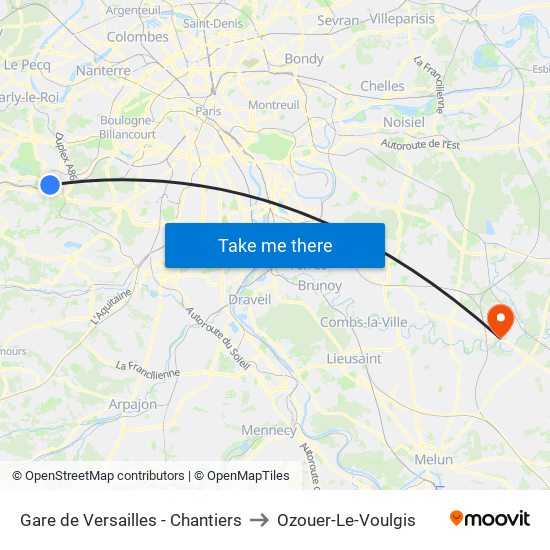 Gare de Versailles - Chantiers to Ozouer-Le-Voulgis map