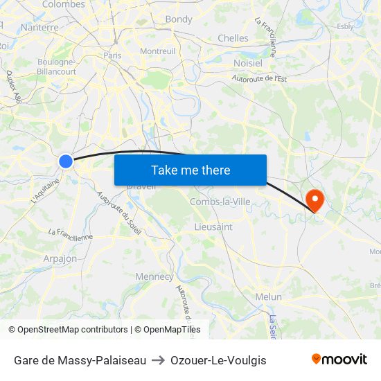 Gare de Massy-Palaiseau to Ozouer-Le-Voulgis map