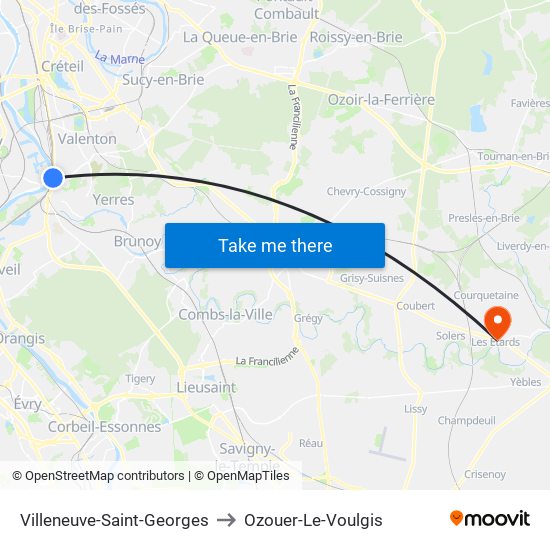 Villeneuve-Saint-Georges to Ozouer-Le-Voulgis map