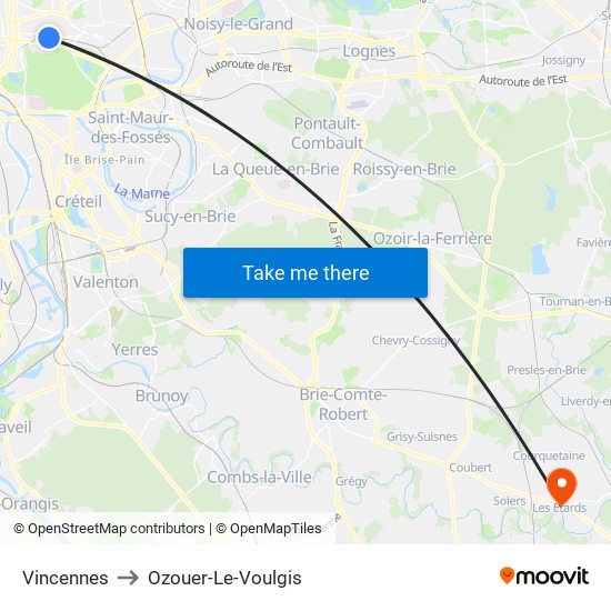 Vincennes to Ozouer-Le-Voulgis map