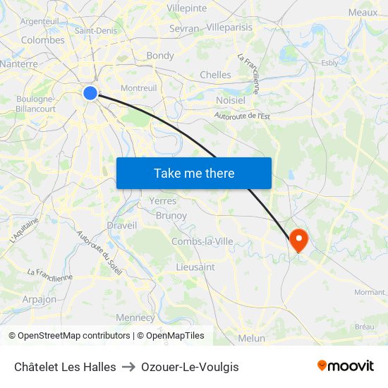 Châtelet Les Halles to Ozouer-Le-Voulgis map