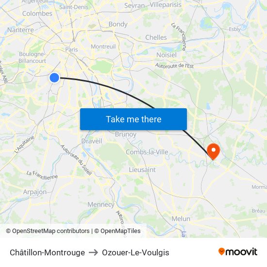 Châtillon-Montrouge to Ozouer-Le-Voulgis map