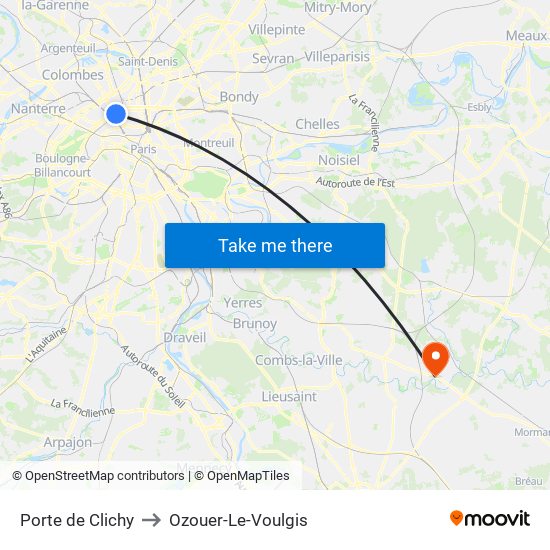 Porte de Clichy to Ozouer-Le-Voulgis map