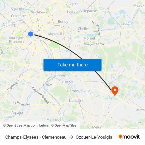 Champs-Élysées - Clemenceau to Ozouer-Le-Voulgis map