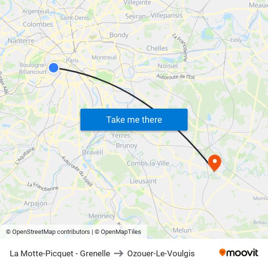 La Motte-Picquet - Grenelle to Ozouer-Le-Voulgis map