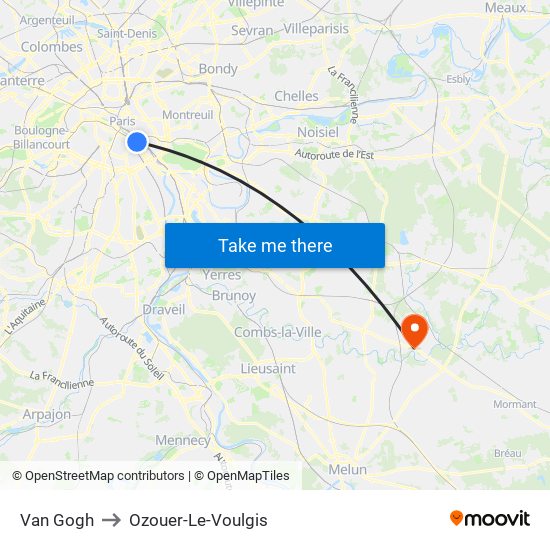 Van Gogh to Ozouer-Le-Voulgis map