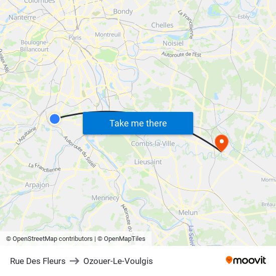 Rue Des Fleurs to Ozouer-Le-Voulgis map