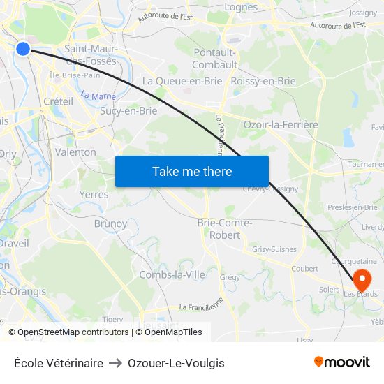 École Vétérinaire to Ozouer-Le-Voulgis map