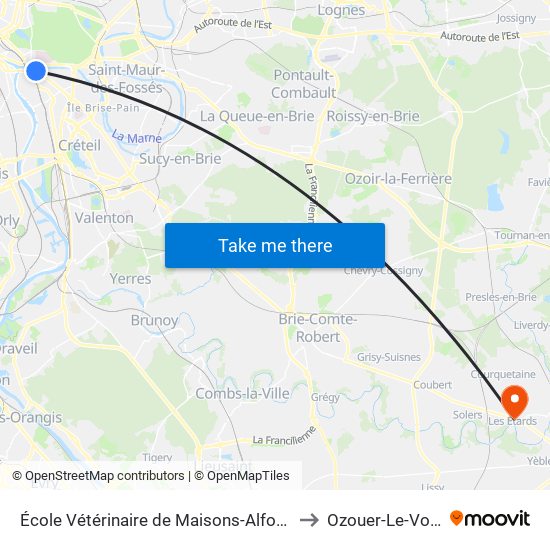 École Vétérinaire de Maisons-Alfort - Métro to Ozouer-Le-Voulgis map