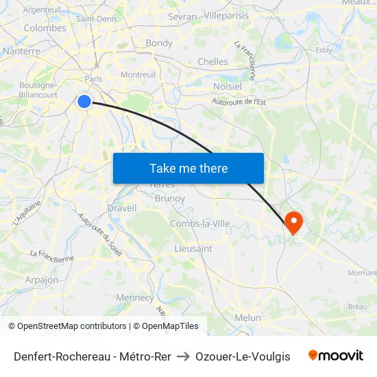 Denfert-Rochereau - Métro-Rer to Ozouer-Le-Voulgis map