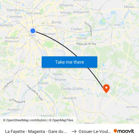 La Fayette - Magenta - Gare du Nord to Ozouer-Le-Voulgis map