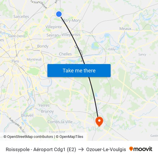 Roissypole - Aéroport Cdg1 (E2) to Ozouer-Le-Voulgis map