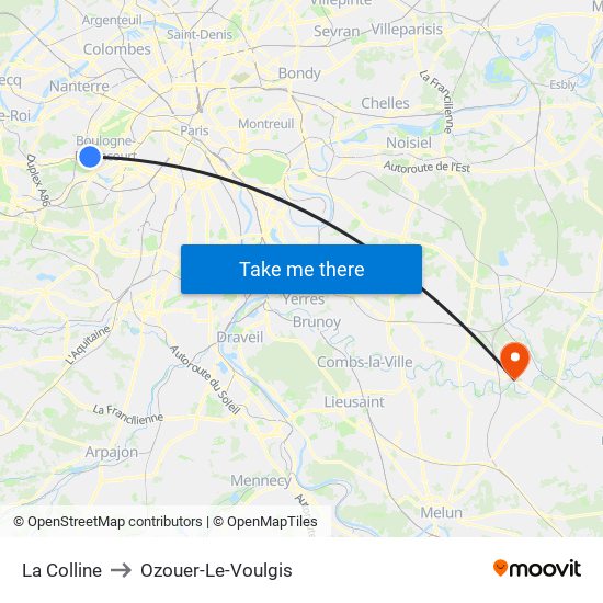La Colline to Ozouer-Le-Voulgis map