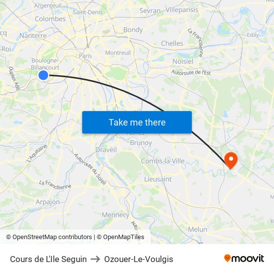 Cours de L'Ile Seguin to Ozouer-Le-Voulgis map