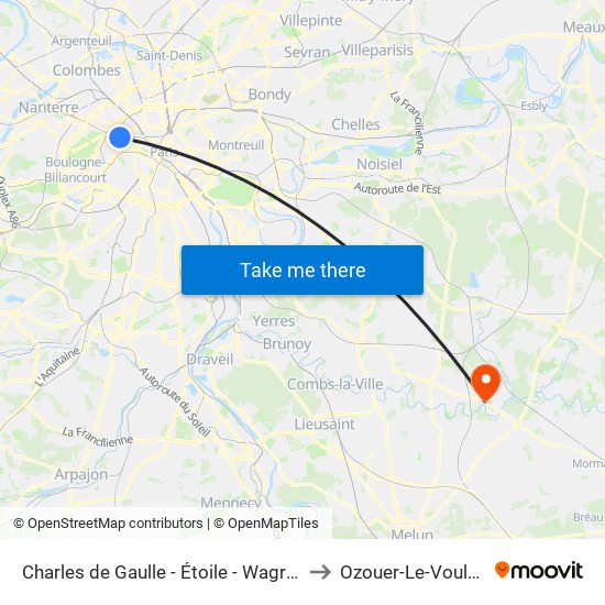 Charles de Gaulle - Étoile - Wagram to Ozouer-Le-Voulgis map