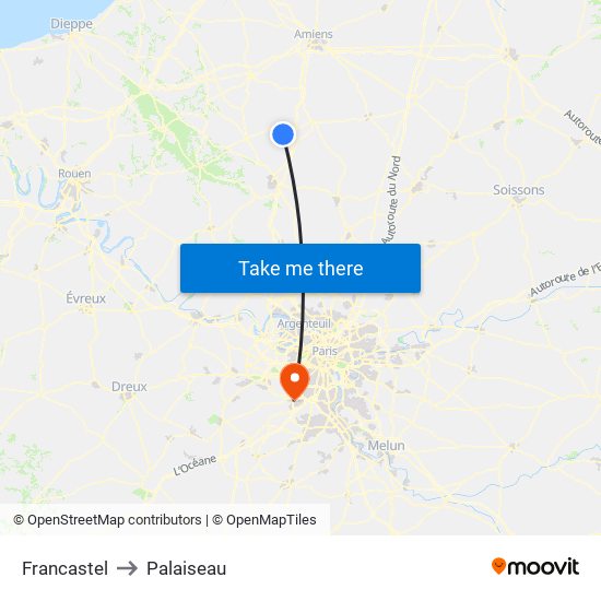 Francastel to Palaiseau map