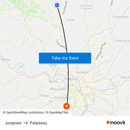 Juvignies to Palaiseau map