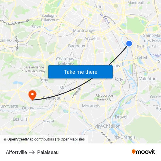 Alfortville to Palaiseau map