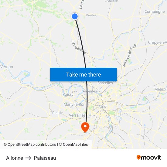 Allonne to Palaiseau map