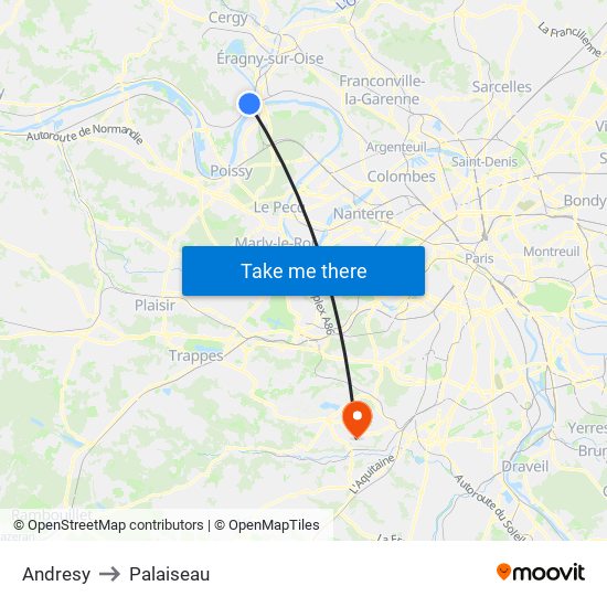 Andresy to Palaiseau map