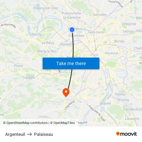 Argenteuil to Palaiseau map