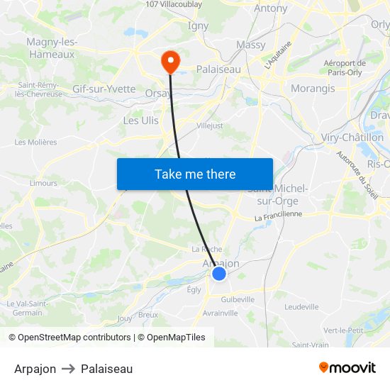 Arpajon to Palaiseau map