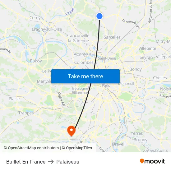 Baillet-En-France to Palaiseau map
