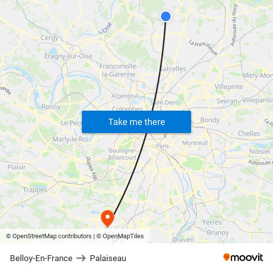 Belloy-En-France to Palaiseau map
