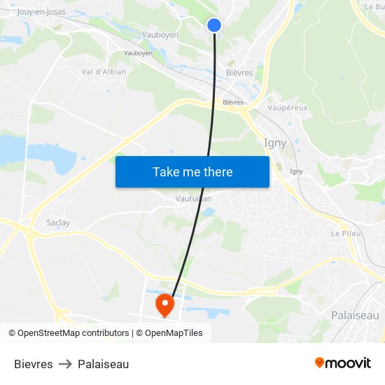Bievres to Palaiseau map