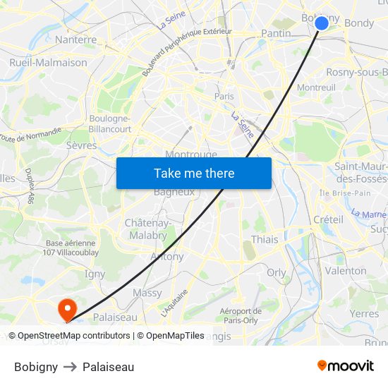 Bobigny to Palaiseau map