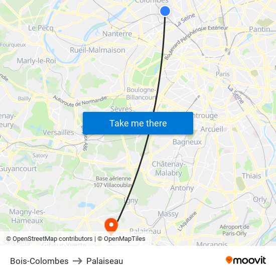 Bois-Colombes to Palaiseau map