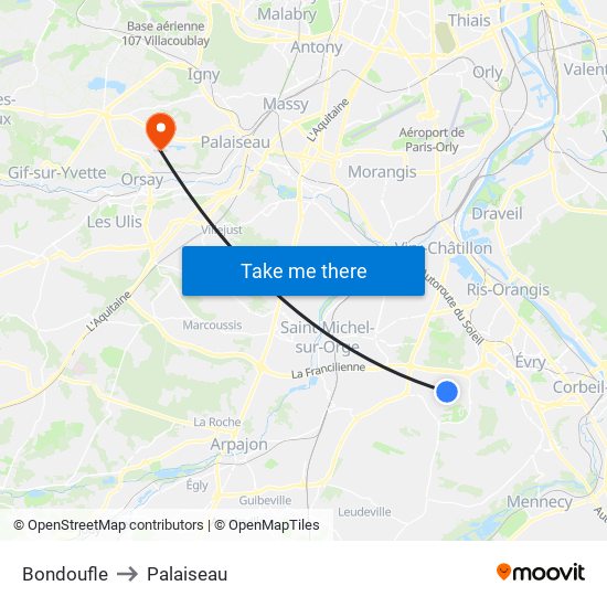 Bondoufle to Palaiseau map