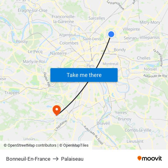 Bonneuil-En-France to Palaiseau map