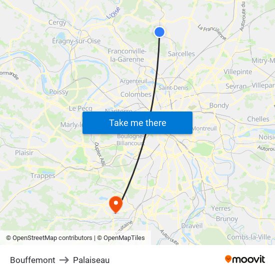 Bouffemont to Palaiseau map